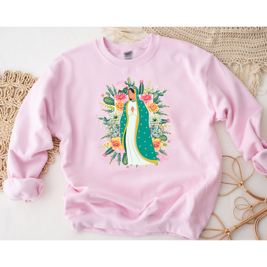 Pink Virgen Sweatshirt, Virgen De Guadalupe Sweatshirt, Christmas Gift