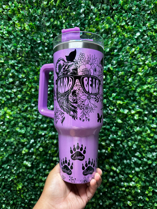 40oz Mama Bear Shimmer Tumbler, Cute Tumbler