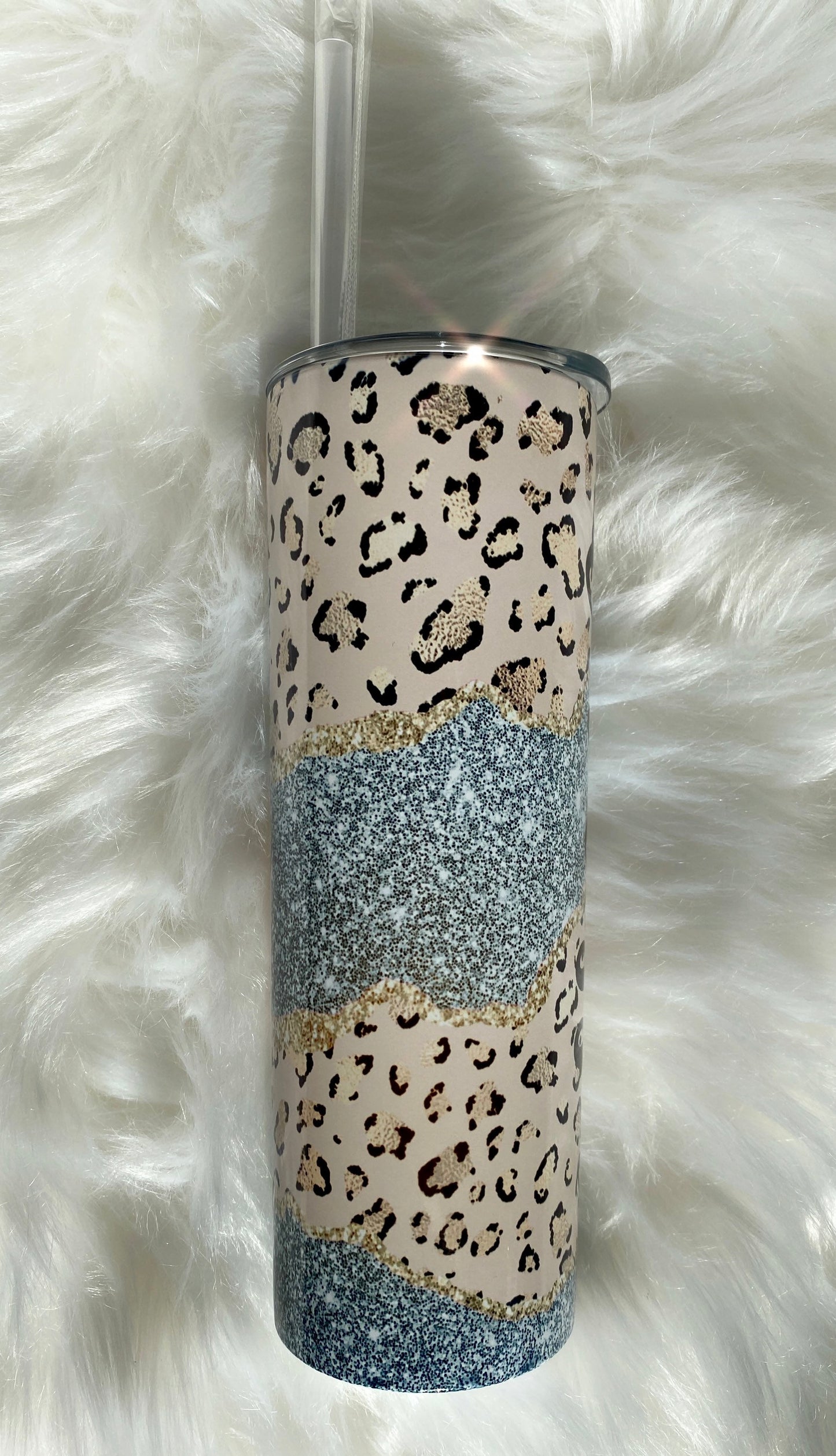 Glitter Cheetah Tumbler, Skinny Tumbler, 20oz Tumbler, Travel Coffee Mug, Glitter Tumbler