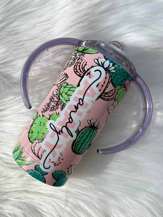 Cactus Sippy Cup, Pink Sippy Cup, 12oz Tumbler, Custom Tumbler, Spill Proof Sippy Cup