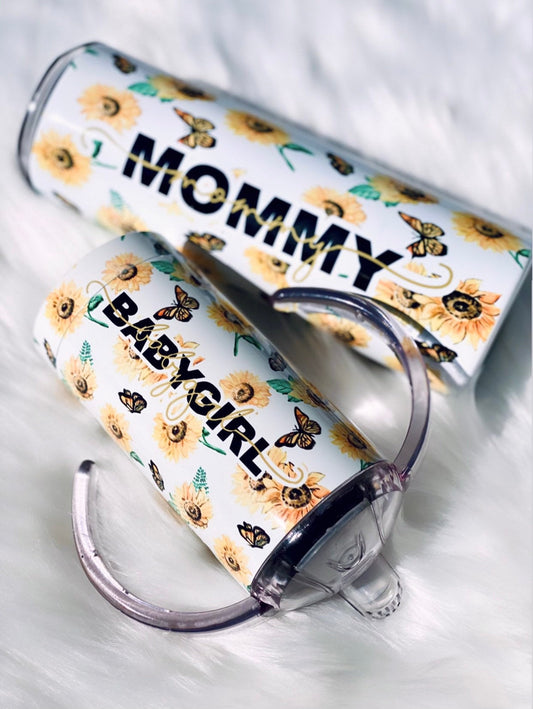 Mommy & Me Tumbler, Sunflower Skinny Tumbler, butterfly 20oz Tumbler and Sippy Cup, BabyGirl Sippy Cup, Mommy and Me Cups, Matching Tumblers