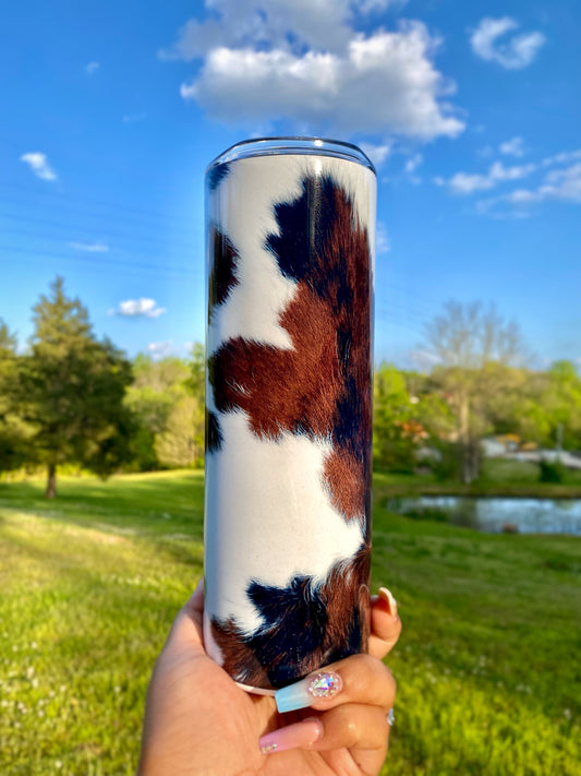 Cow Hide Tumbler, Western Tumbler, 20oz Skinny Tumbler