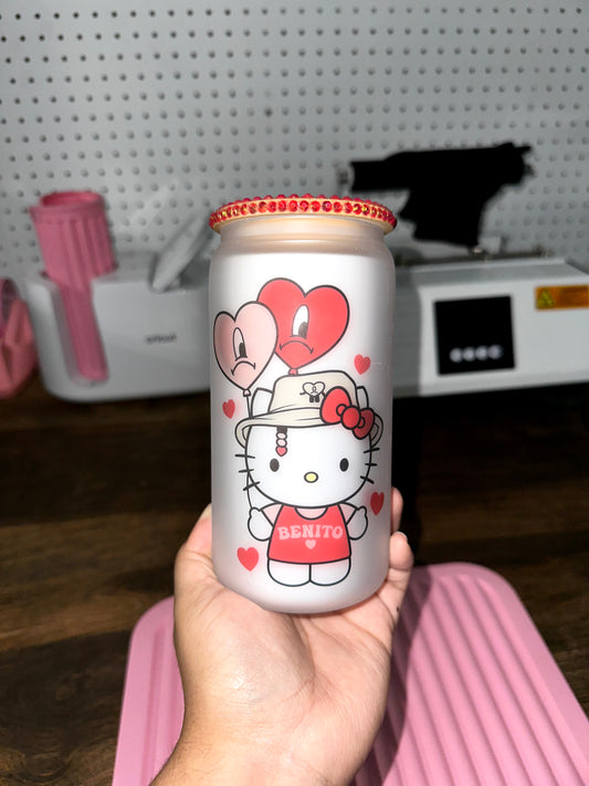 Valentines Bad Bunny Glass Cup, Un Verano sin ti, Bad Bunny Gift