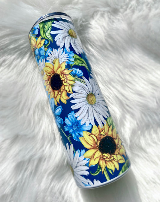 Sunflowers & Daisies Tumbler, Flower Cup, 20oz Skinny Tumbler