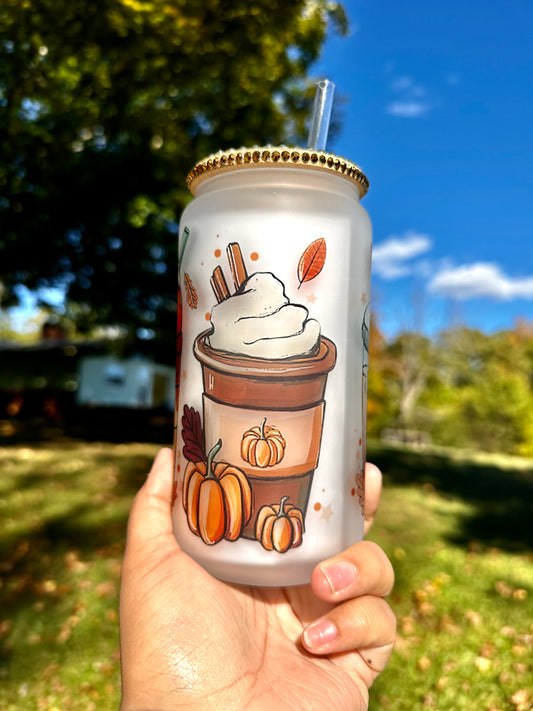 Pumpkin Fall Glass Cup, Pumkin Libbey Can Glass Cup, Fall Gift