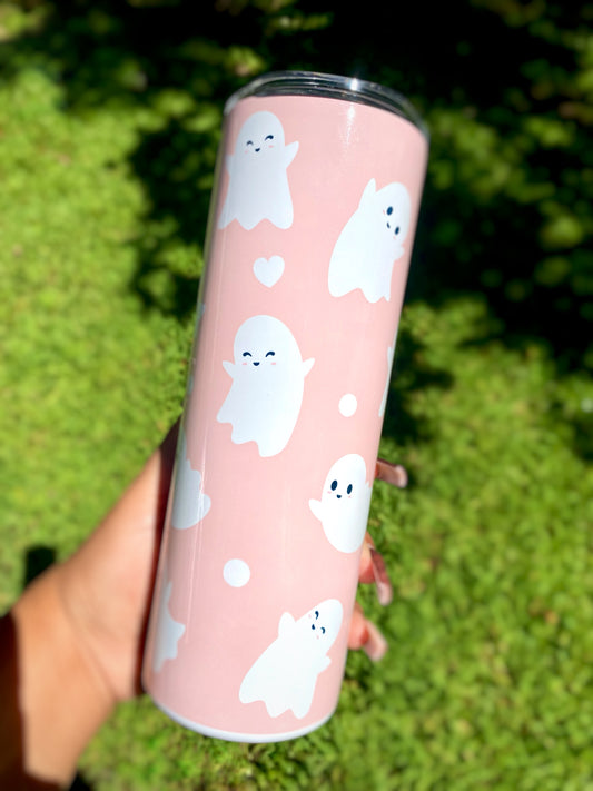 Cute Ghost Tumbler, Halloween Cup, 20oz Skinny Tumbler