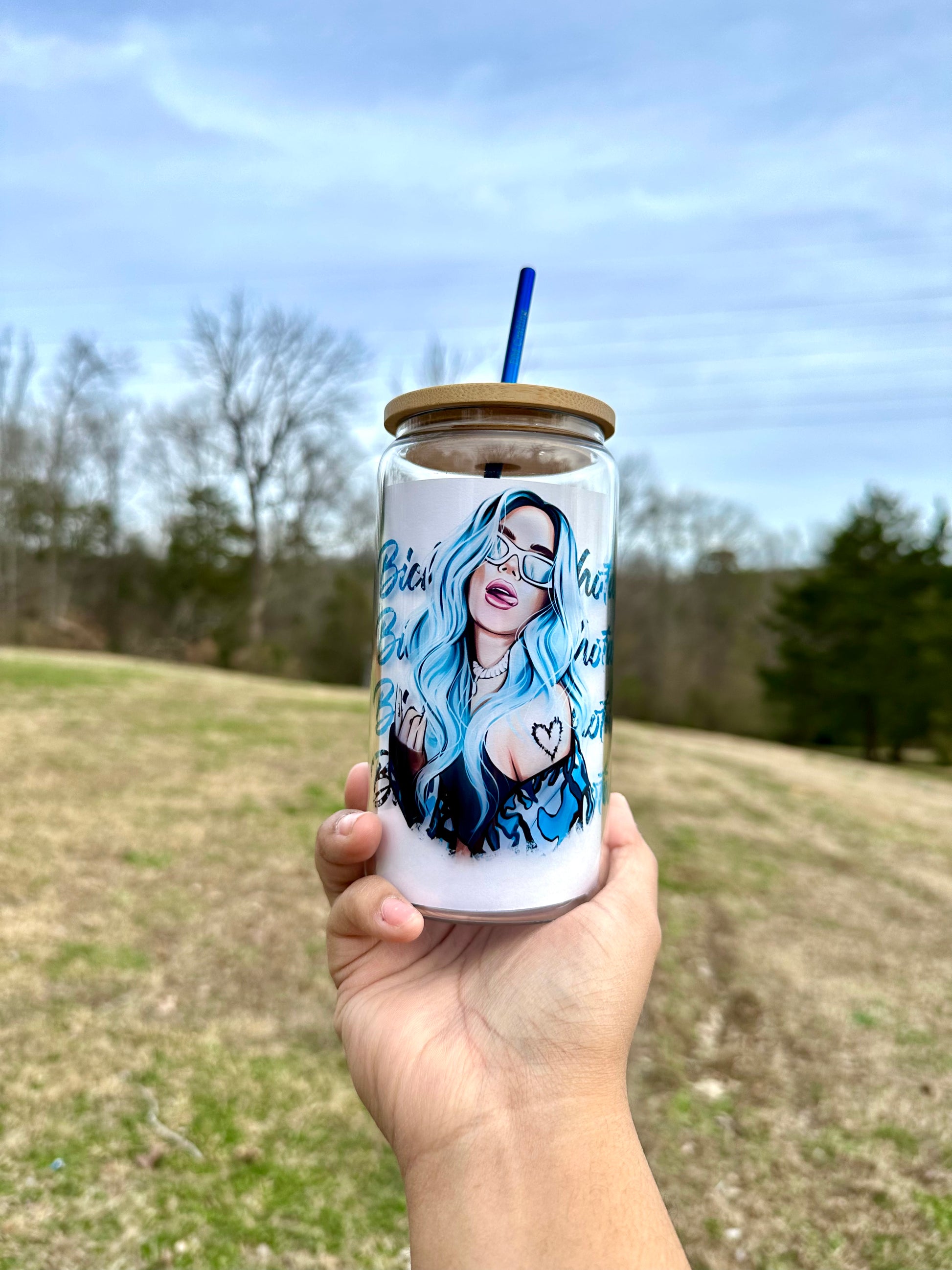Blue Karol G Glass Cup, Gift, 16oz Libby Glass