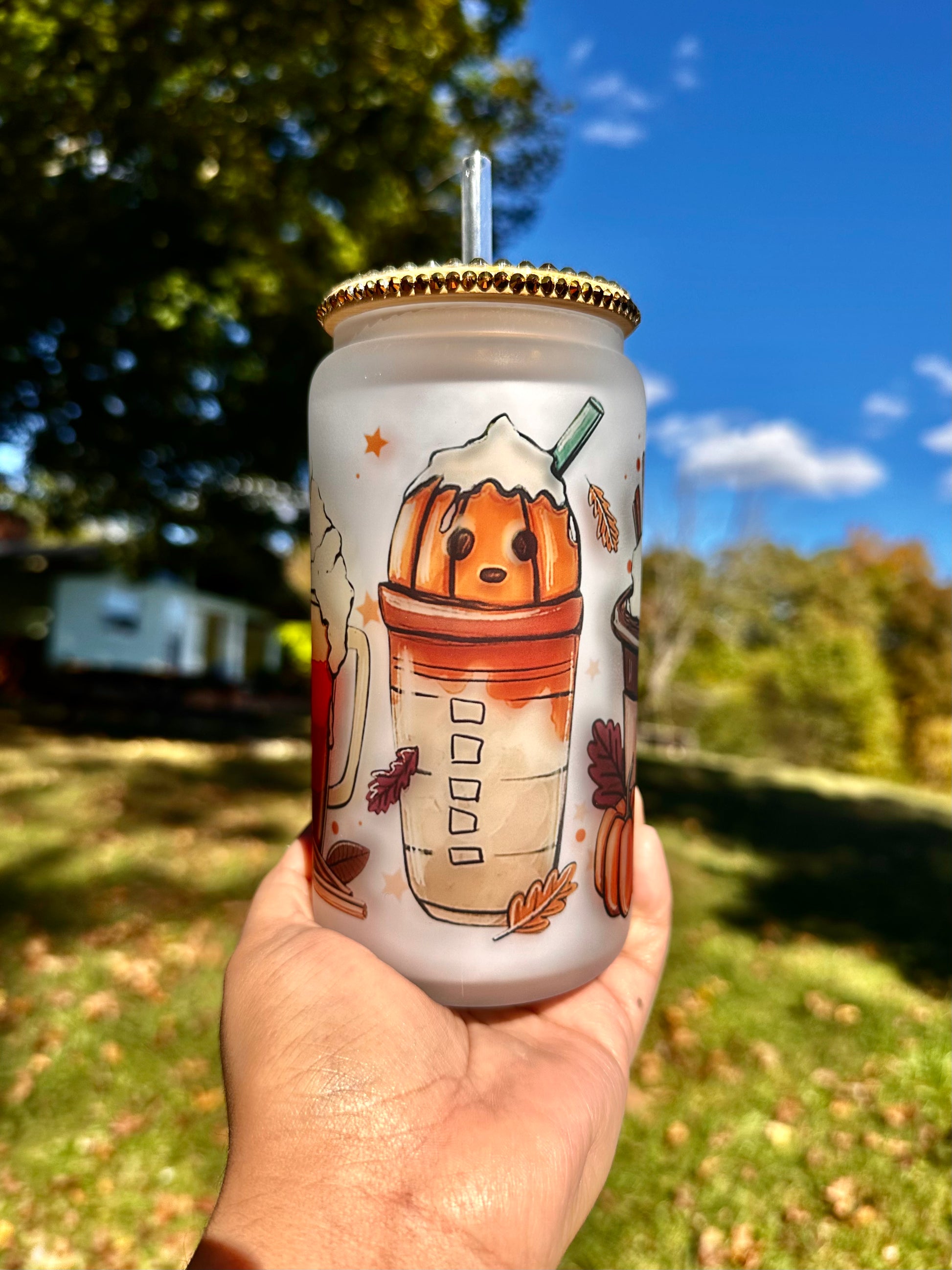 Fall Glass Can Cups