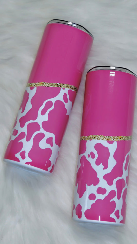 Pink Cowgirl Tumbler, Cow Print Cup, 20oz Skinny Tumbler