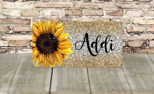 Sunflower License Plate, Glitter Sunflower Plates, Personalized Plates