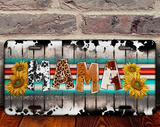 Western Mama License Plate, Sunflower Plates, Cow Print Plates , Cow Girl Gift