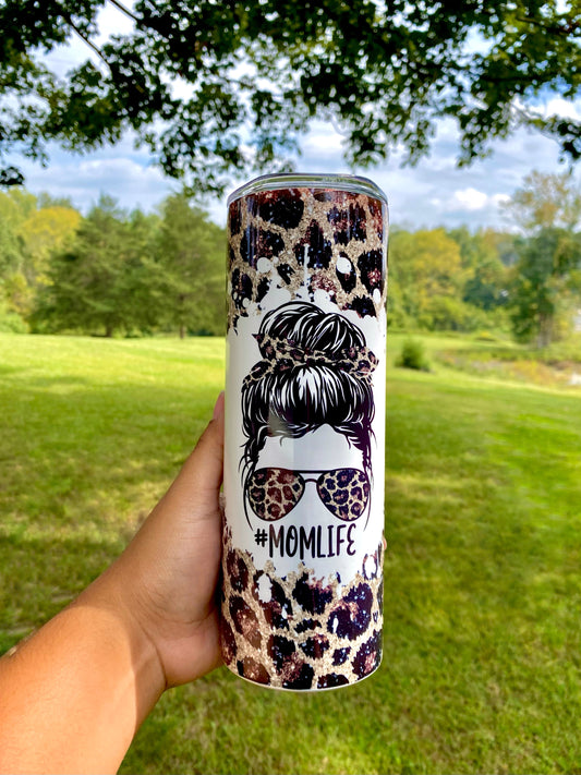 Mom Life Tumbler, Leopard Mom Cup, Leopard Skinny Tumbler, Mom Life 20oz Tumbler