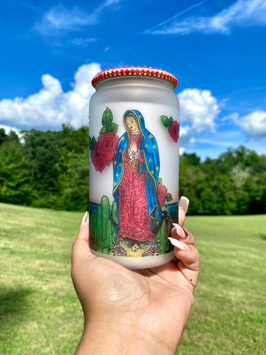 Virgencita Glass Cup, Gift, 16oz Libby Glass